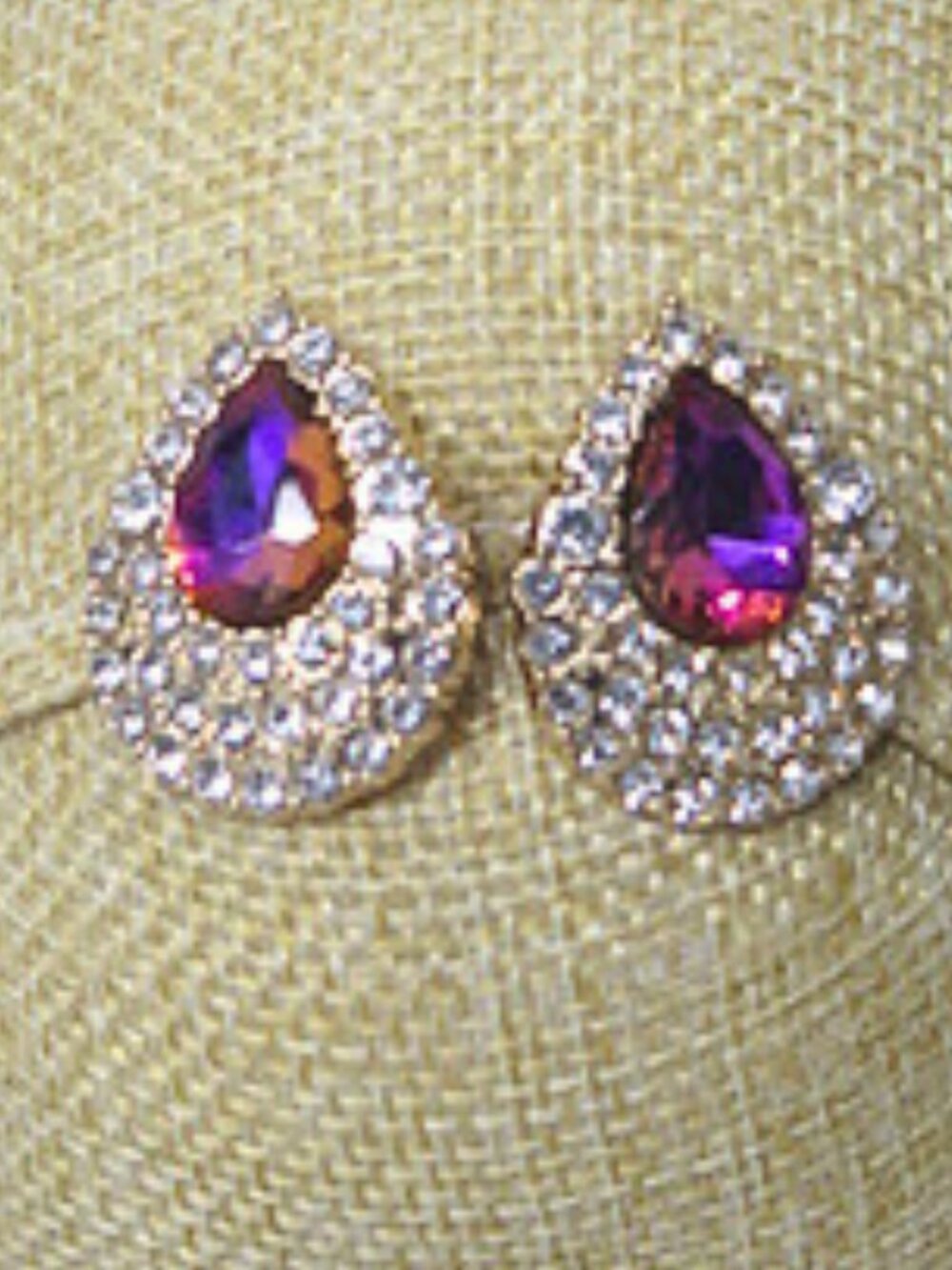 Purple Crystal Teardrop Rhinestone Dangle Earrings NWOT